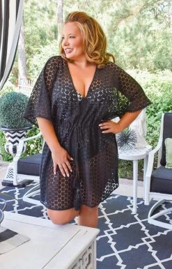 Davi & Dani - PJ04019PER - 41321 Vacation All Summer Kimono/Cover Up - Black Cover Ups