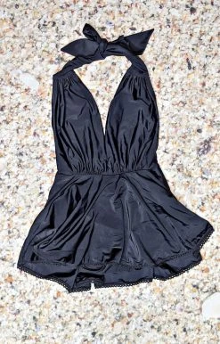 Unique Vintage - CZ148 - 33022 Oasis Babe One Piece Skirted Swimsuit - Black SWIMWEAR