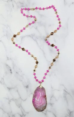 YFW - 72749-32 - 72222 Think Pink Stone Necklace - Fuchsia