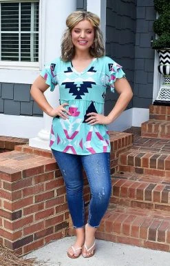 Heimish - ST2304-11 - 72322 Saving My Love Print Top - Mint TOPS