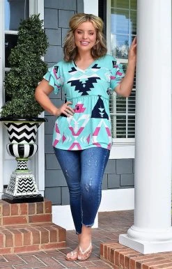 Heimish - ST2304-11 - 72322 Saving My Love Print Top - Mint TOPS
