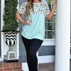 YFW - 10504 - 52122 Defining You Leopard Print Top - Mint TOPS