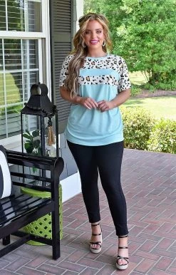 YFW - 10504 - 52122 Defining You Leopard Print Top - Mint TOPS