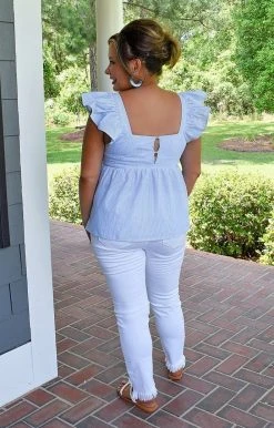 Andree - T10203-PP - 51122 Always On Your Mind Striped Top - Sky Blue TOPS