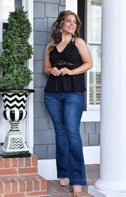 Main Strip - LT31508X - 12722 Elevated Interest Lace Top - Black TOPS