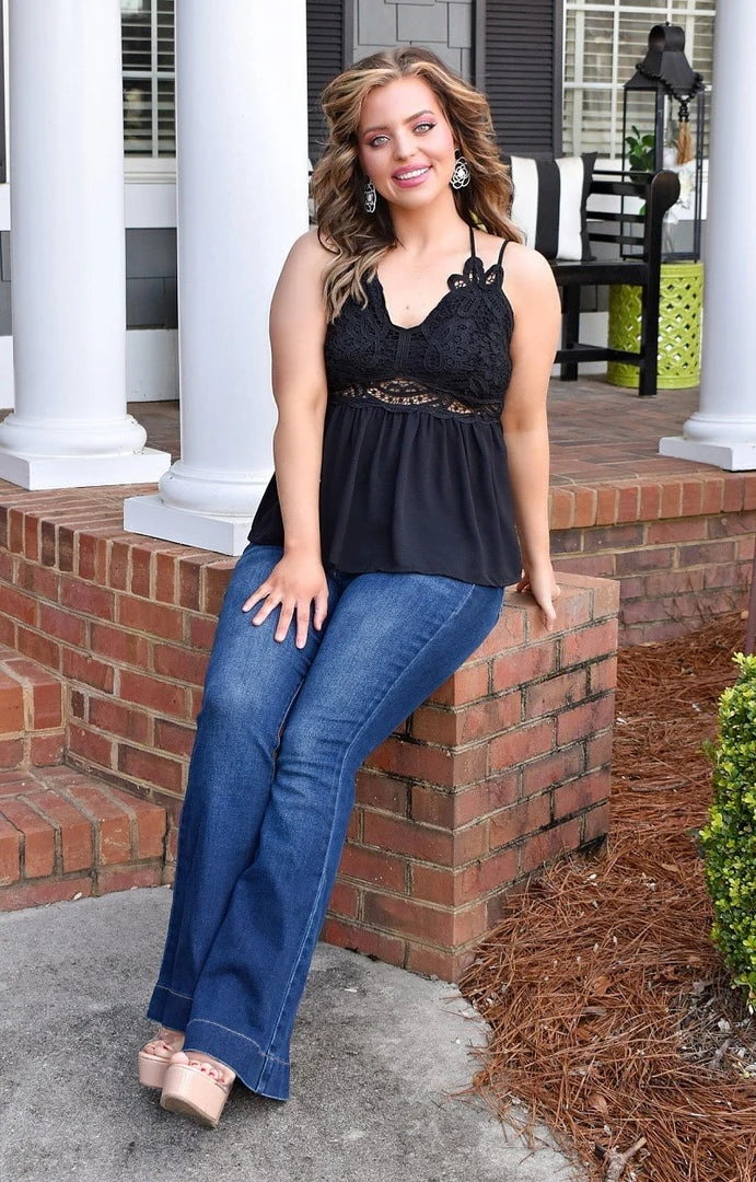 Main Strip - LT31508X - 12722 Elevated Interest Lace Top - Black TOPS