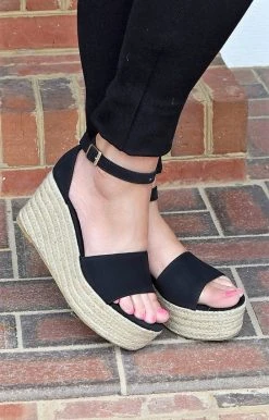 DDK Footwear - TELLY-61 - 31822 Finally Living Wedge - Black Sandals