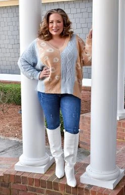 Gee Gee - ST1278A - 11522 Sweet Surprises Print Sweater - Sky Blue/Taupe