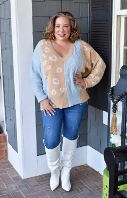 Gee Gee - ST1278A - 11522 Sweet Surprises Print Sweater - Sky Blue/Taupe