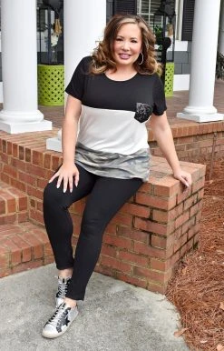 Heimish - BL-ST1265-13 - 21222 Playful Heart Colorblock Top - White/Camo TOPS