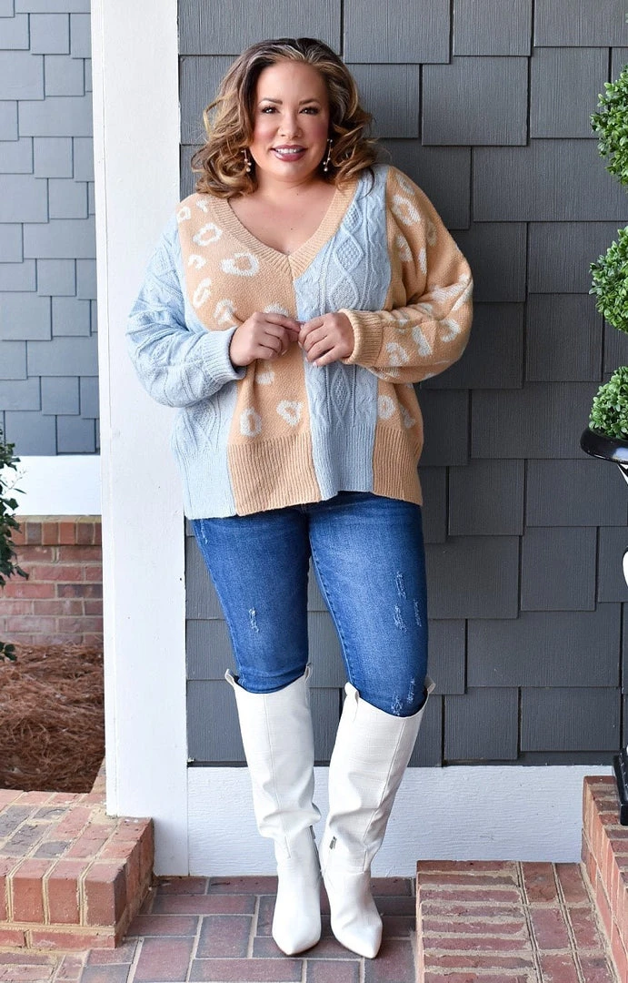 Gee Gee - ST1278A - 11522 Sweet Surprises Print Sweater - Sky Blue/Taupe