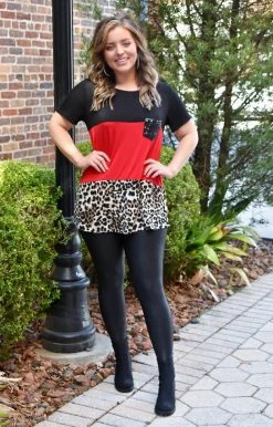 Heimish - BL-ST1265-10 - 2222 TOPS Not So Wild Colorblock Top - Red/Leopard