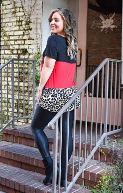 Heimish - BL-ST1265-10 - 2222 TOPS Not So Wild Colorblock Top - Red/Leopard