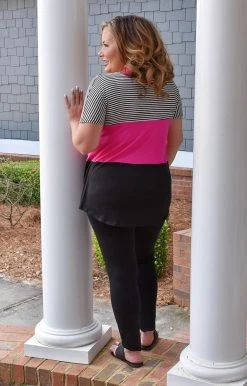 Heimish - ST1172-10 - 21822 It's A Wild World Colorblock Top - Fuchsia/Black TOPS