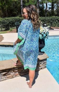 KW Fashion - 210045 - 33022 Summer Breeze Print Kimono - Green/Blue