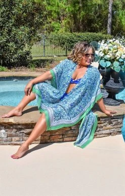 KW Fashion - 210045 - 33022 Summer Breeze Print Kimono - Green/Blue