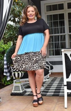 Heimish - BL-SD1266-10 - 21622 Such A Babe Colorblock Dress - Aqua/Leopard