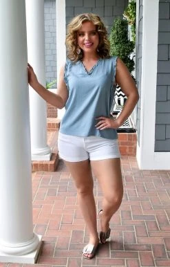 White Birch - T23425XL - 52822 Change It Up Chambray Top TOPS