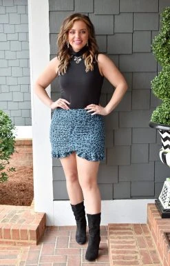 TCEC - CS3441 - 21222 Without Care Leopard Skirt - Blue BOTTOMS