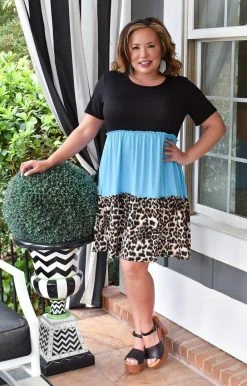 Heimish - BL-SD1266-10 - 21622 Such A Babe Colorblock Dress - Aqua/Leopard