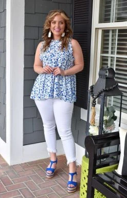 Staccato - 18525-PP - 22422 Without A Care Floral Top - Royal Blue TOPS