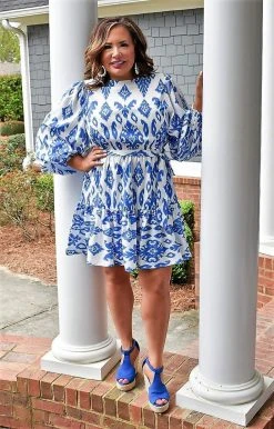 Flying Tomato - ID18611-PP - 31922 DRESSES Leave You Speechless Print Dress - White/Blue