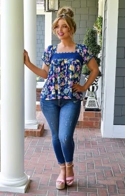 Andree - 18636-1-PP - 5822 A Pretty Sight Floral Top - Blue/Multi TOPS