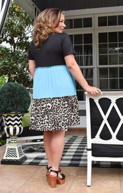 Heimish - BL-SD1266-10 - 21622 Such A Babe Colorblock Dress - Aqua/Leopard