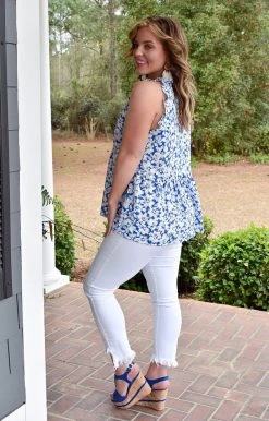 Staccato - 18525-PP - 22422 Without A Care Floral Top - Royal Blue TOPS