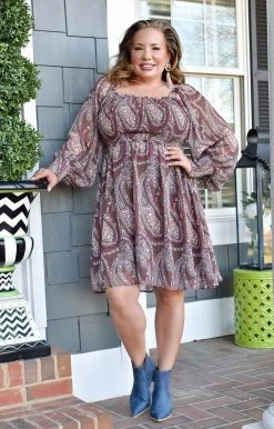 143 Story - IDM7584-PP - 12222 DRESSES Fresh Start Print Dress - Toffee