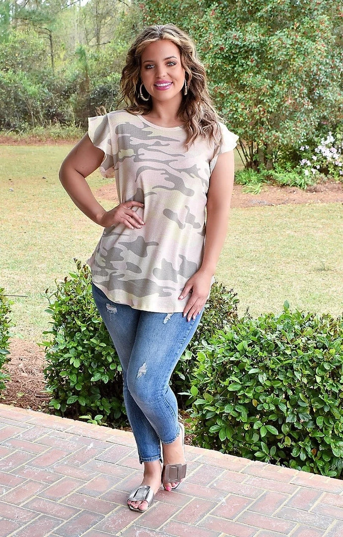 Heimish - BL-ST1596-22 - 31722 Storied Past Camo Top - Pink/Taupe TOPS