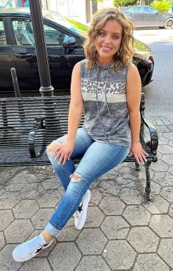 Heimish - BL-ST2016-15 - 53122 Caught Between You Camo Top - Gray TOPS