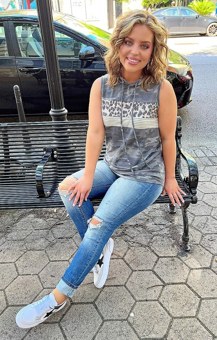 Heimish - BL-ST2016-15 - 53122 Caught Between You Camo Top - Gray TOPS