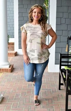 Heimish - BL-ST1596-22 - 31722 Storied Past Camo Top - Pink/Taupe TOPS