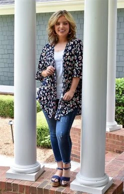 Heimish - SJ1071-14 - 71922 Your Hand In Mine Leopard Kimono - Navy Cover Ups