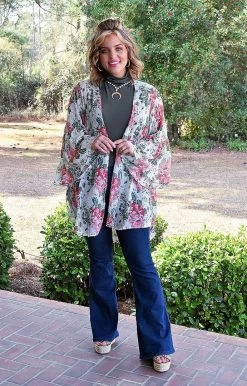 Umgee - A6303 - 22722 SWIMWEAR Bed Of Flowers Floral Kimono - Cream