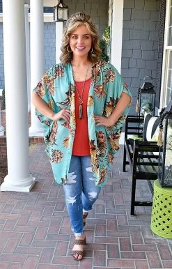 Umgee - A4247 - 3122 Delicate Dreams Floral Kimono - Mint