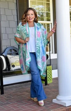 KW Fashion - WLK210218GRN - 4622 Aloha Babe Print Kimono