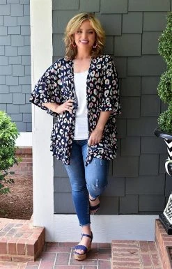 Heimish - SJ1071-14 - 71922 Your Hand In Mine Leopard Kimono - Navy Cover Ups