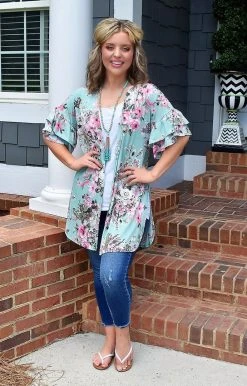 Heimish - SJ1088-10 - 72322 Let's Meet Later Floral Kimono - Mint