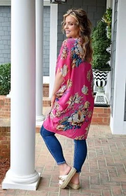 Umgee - A4247 - 31122 TOPS Delicate Dreams Floral Kimono - Hot Pink
