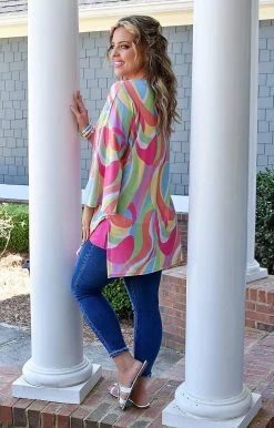 Lime & Chili - LT5717 - 32322 Delighted Feeling Print Kimono - Multi TOPS