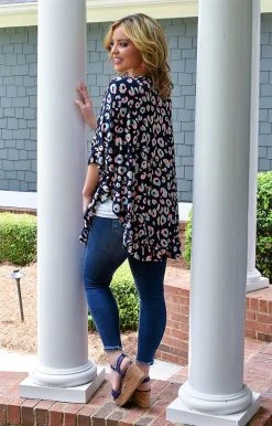 Heimish - SJ1071-14 - 71922 Your Hand In Mine Leopard Kimono - Navy Cover Ups