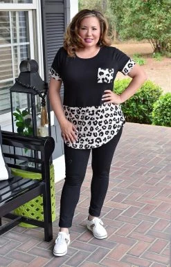 Heimish - BL-ST2403-10 - 22222 TOPS Don't Overthink It Colorblock Top - Black/Leopard