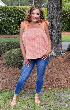 Staccato - 18506A-PP - 22322 Stolen Kisses Gingham Top - Orange TOPS