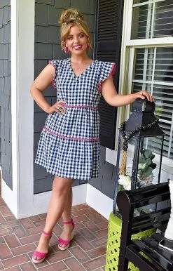 Andree - 94366-1 - 51022 Win Her Heart Plaid Dress - Navy/White
