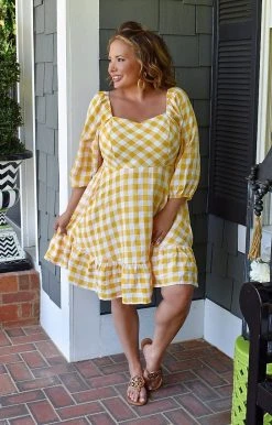 Davi & Dani - JD17066PER - 51922 DRESSES All The Buzz Gingham Dress - Honey