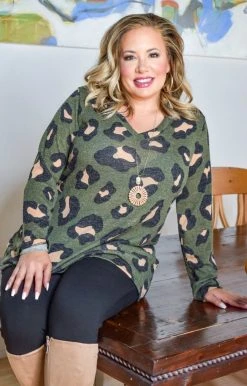 Heimish - BL-ST1447-10 - 121319 Spotted You From Afar Leopard Print Sweater - Olive Sweaters