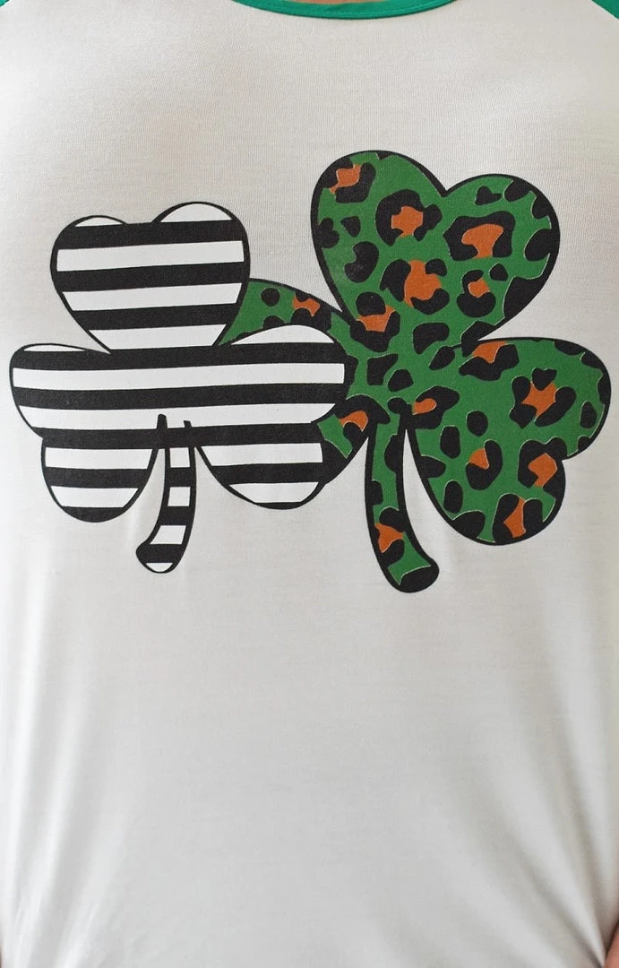 Heimish - BL-SD6277-10 - 22222 Oh So Lucky Print Top - Ivory/Green TOPS