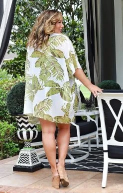 Davi & Dani - PJ5064HPER- 62321 SWIMWEAR Island Hopping Tropical Print Cover Up/Kimono - Ivory